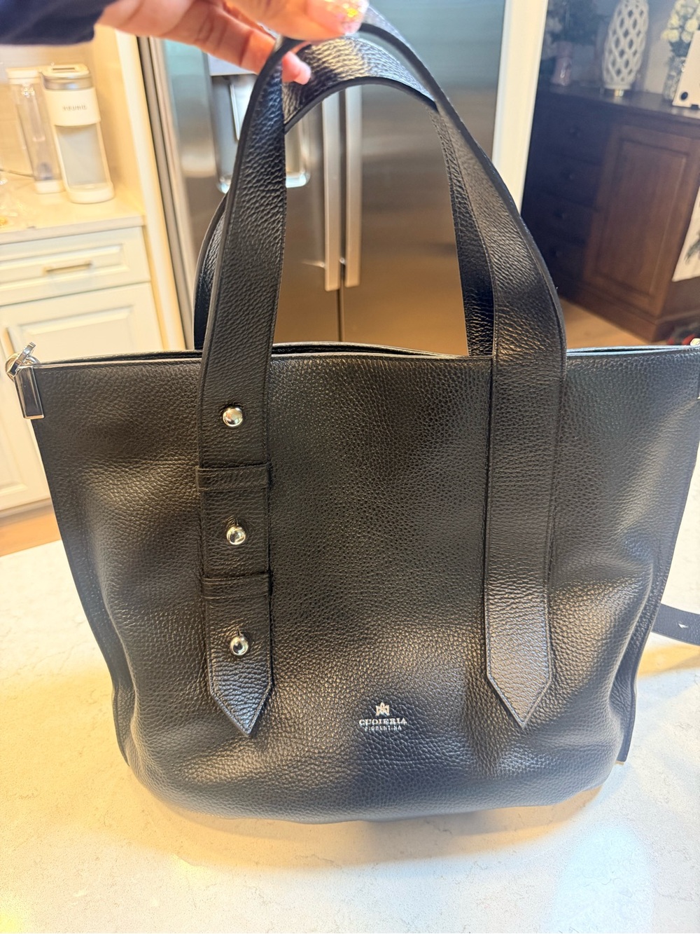 Ciorella Fiorentina Black Pebbled Leather Tote Bag | Made in Italy | Crossbody